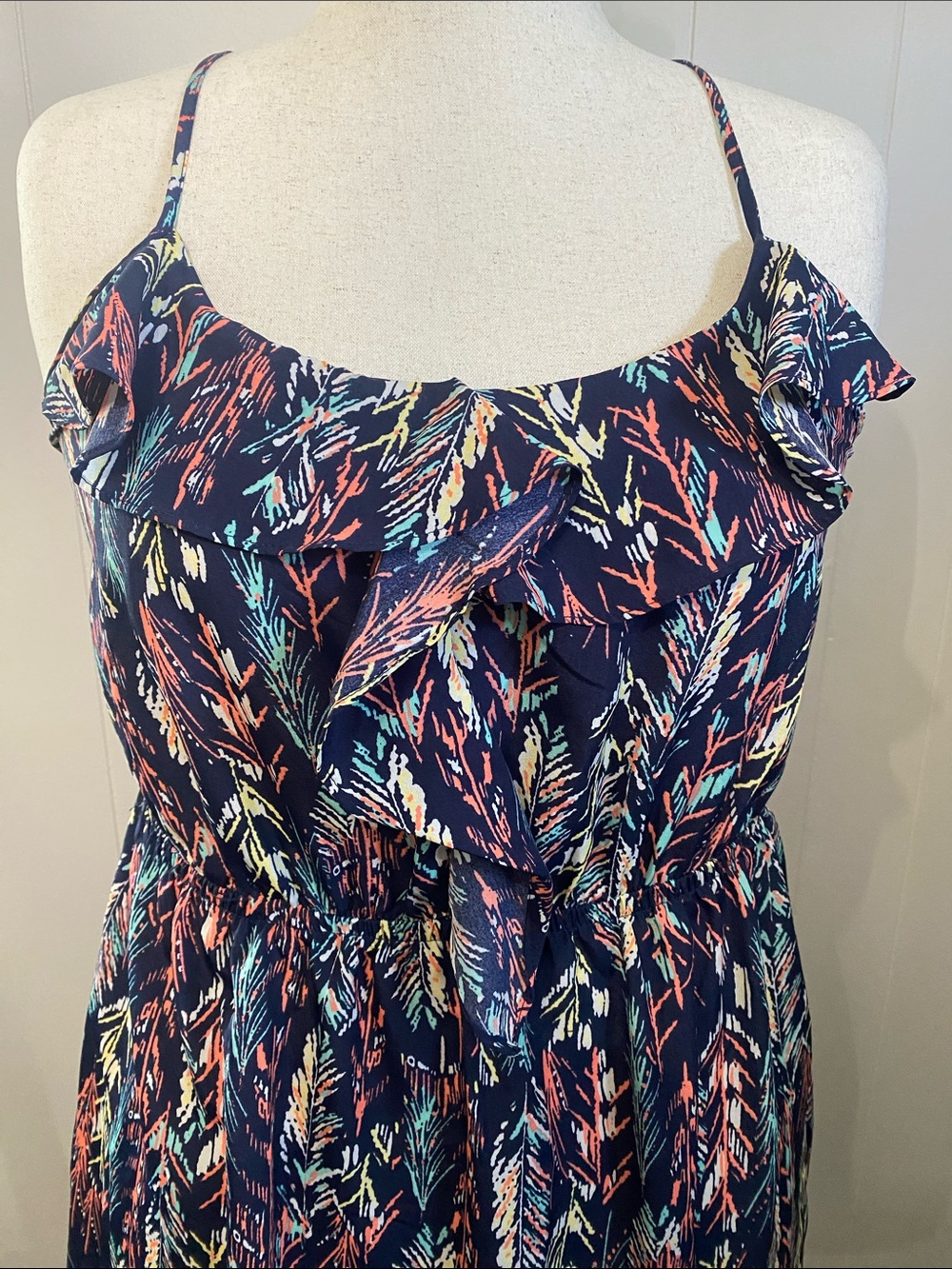 Navy Floral Print Ruffle Sundress - Picture 2 of 5